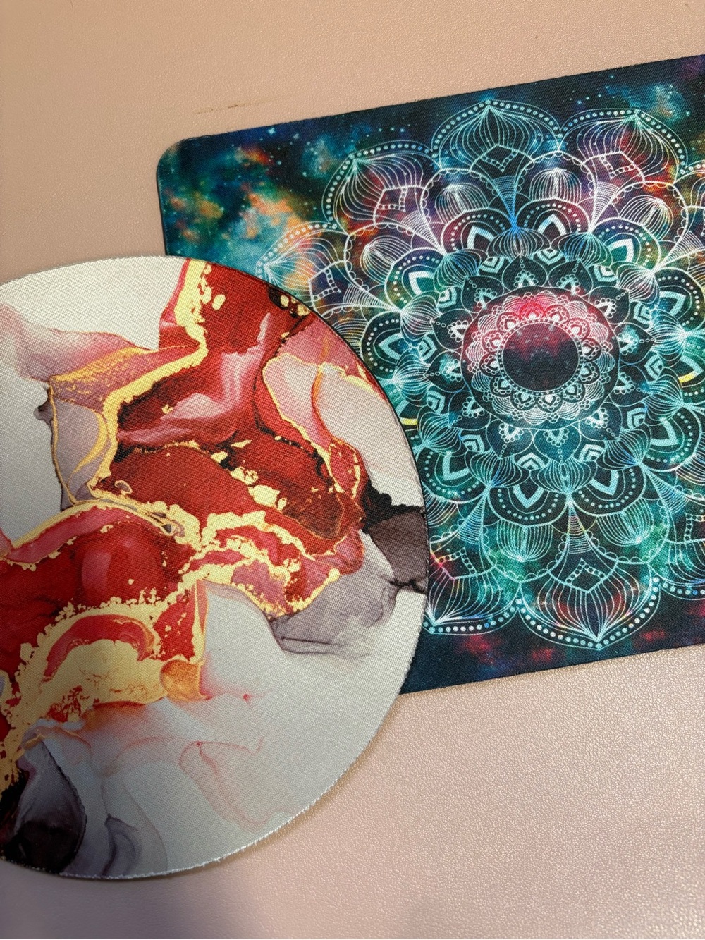 Set of Decorative Art Mouse Pads - Red Gold Abstract & Teal Mandala